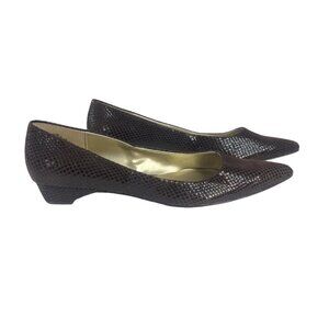 Worthington Faux Snakeskin Pointed Toe Flats Womens 11M Brown Leather Upper